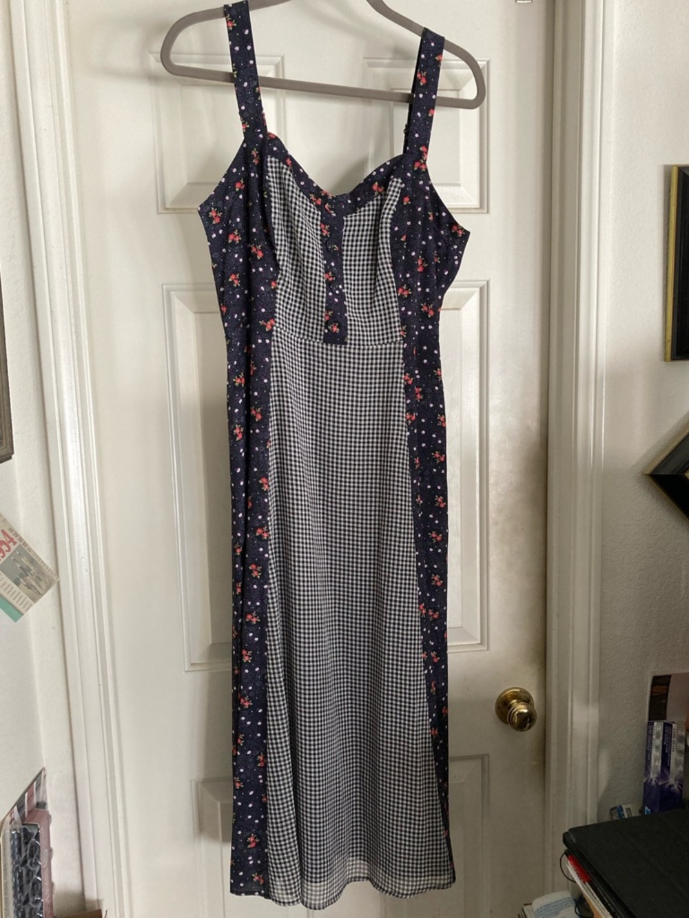 Modcloth Navy Floral & Gingham Midi Dress